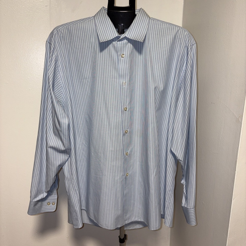 CALVIN KLEIN Striped Long Sleeve Shirt Slim Fit Button Down Blue 17.5 34/35